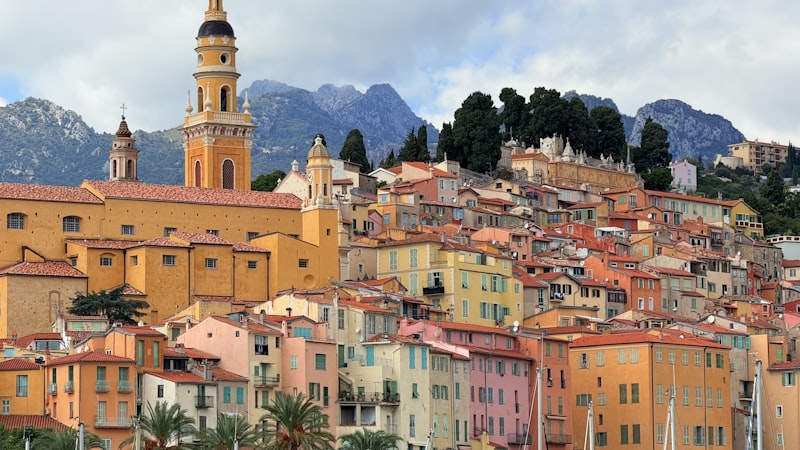 Menton pastel buildings and harbour on the Riviera