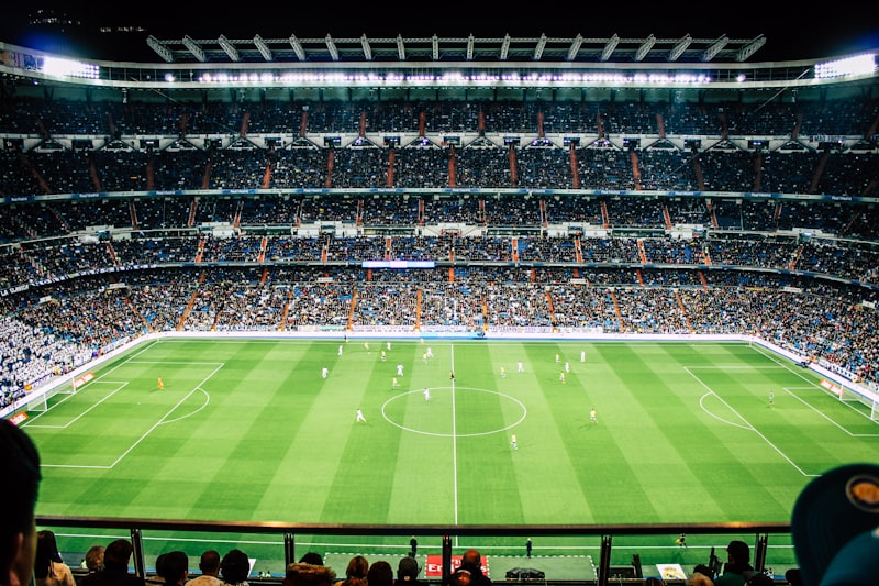 Camp Nou stadium interior with green pitch
