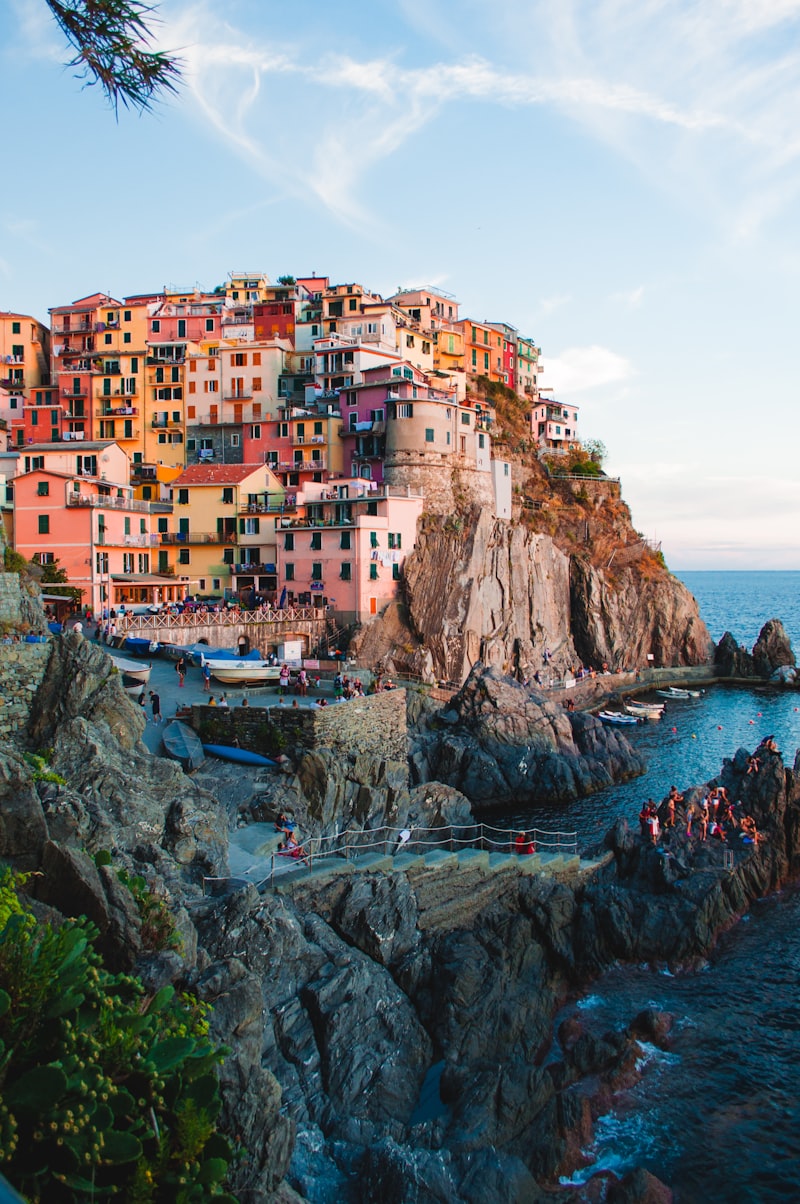 Italian coastal town perched on clifftops above the Mediterranean