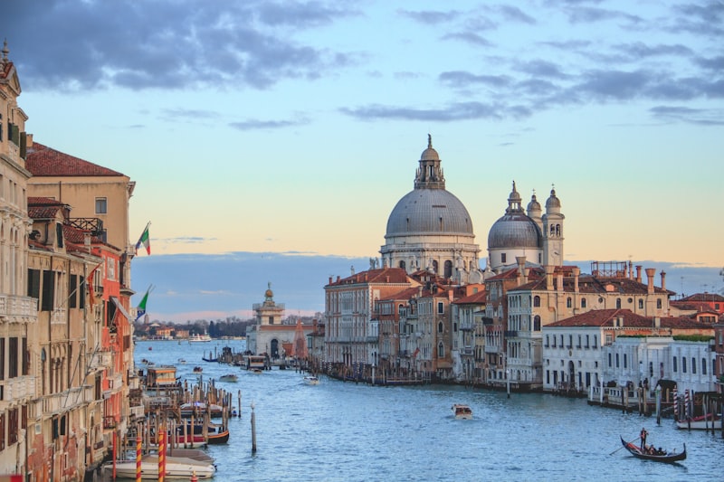 Traditional Venetian gondolas on calm waters