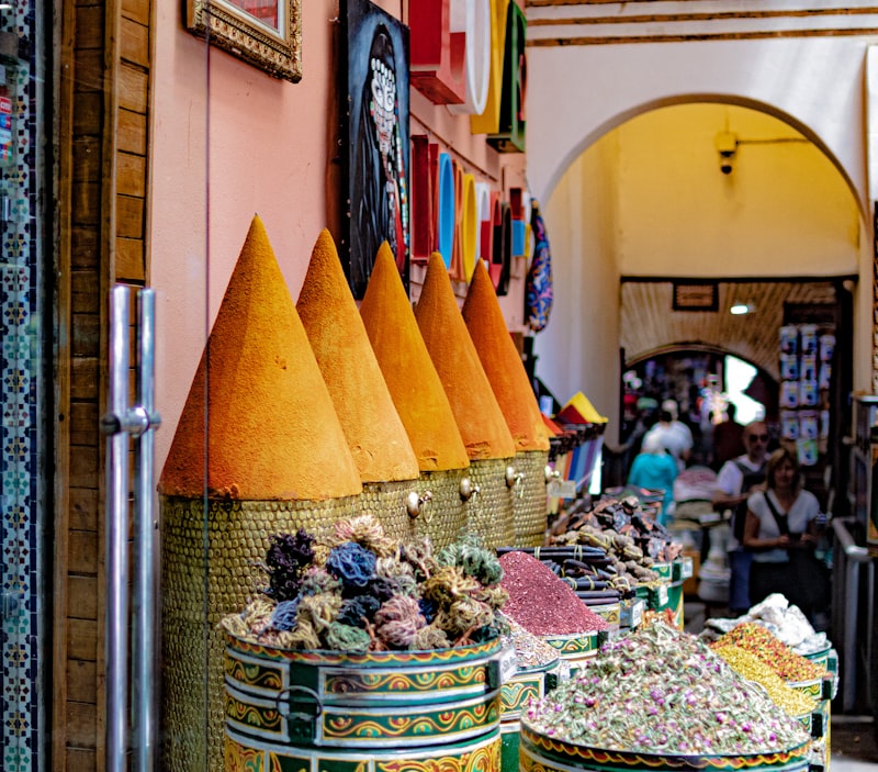 Fes medina with ancient tanneries and colorful dye vats